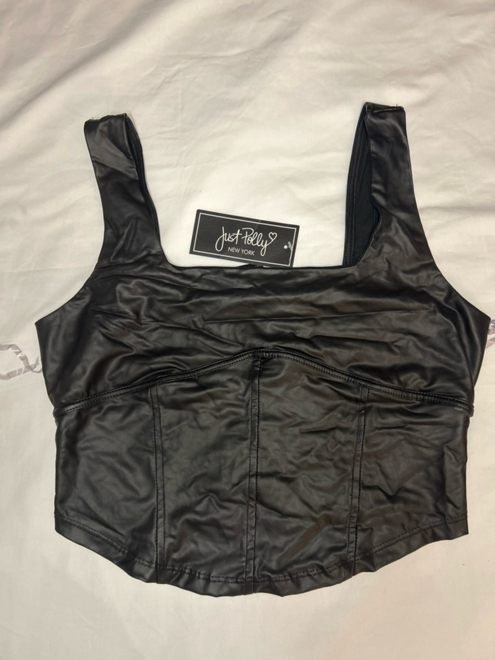 Just Felly Black Faux Leather Cropped Tank